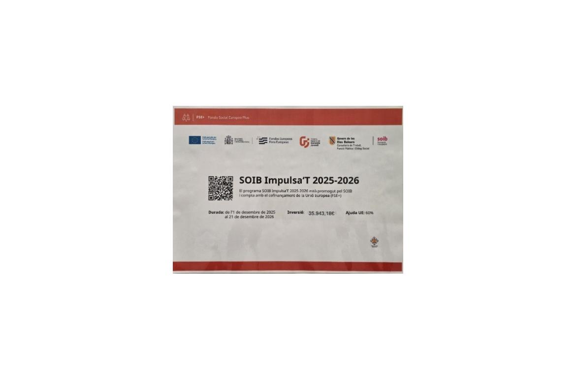 L’Entitat Local Menor de Palmanyola ha posat en marxa el programa «SOIB Impulsa’T 2025- 2026», que està promogut pel SOIB i ha comptat amb el cofinançament de la Unió Europea (FSE+).