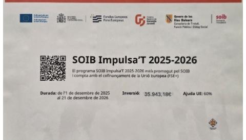 L’Entitat Local Menor de Palmanyola ha posat en marxa el programa «SOIB Impulsa’T 2025- 2026», que està promogut pel SOIB i ha comptat amb el cofinançament de la Unió Europea (FSE+).